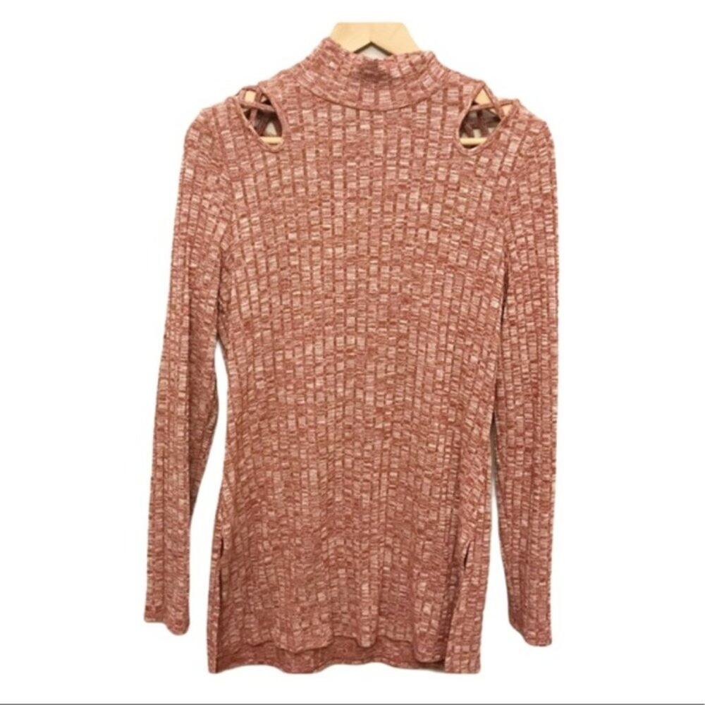 Zac & Rachel Ribbed Mock Neck Knit Shirt Tunic Medium